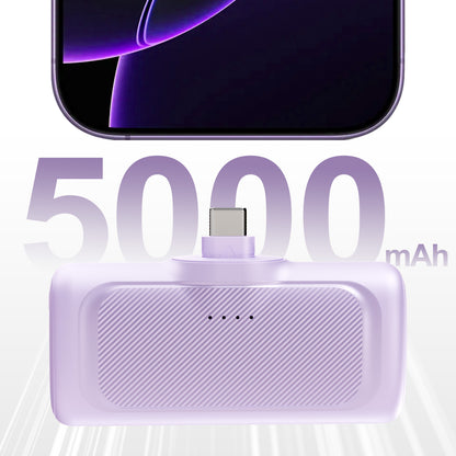 Portable Charger, 5000mAh Power Bank with Foldable USB-C Plug, 22.5W Mini Charger Battery Pack Compatible with iPhone 15 to 17,Purple