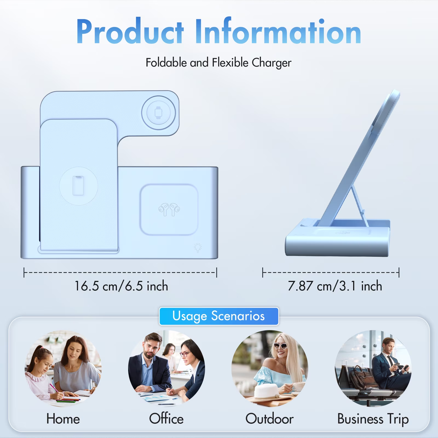 Portable Charger 15W Wireless Charger,3in1 Charging Station Compatible with iPhone 17 16 15 14 13 12 11 Pro Max Plus XS XR X 8,for iWatch 9 8 7 6 5 4 3 2 SE,for AirPods 3 2 Pro 2,Blue
