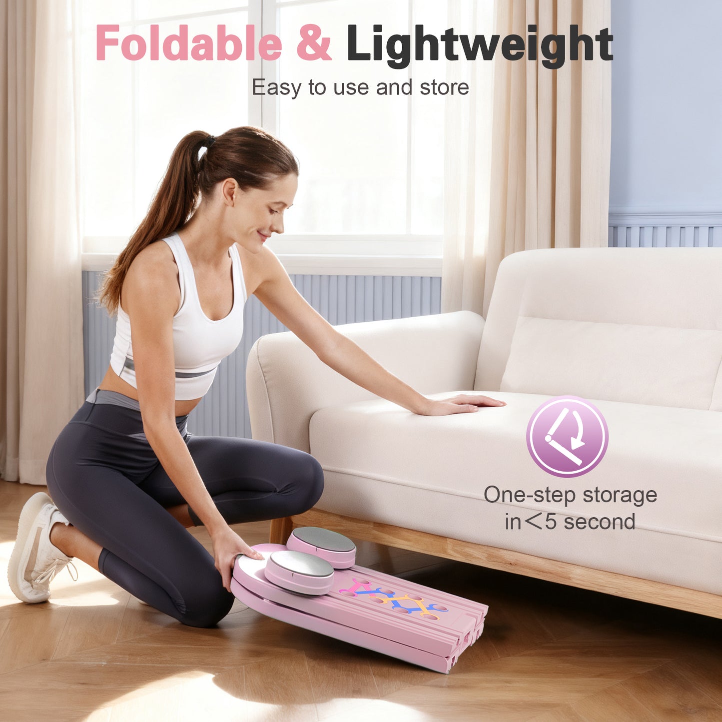 RICAN Foldable Pilates Board, Pilates Reformer Set, 15-in-1 Multifunctional Abdominal Board, Adjustable Push-Up Handles, Full Body Workout Equipment for Home, Pink