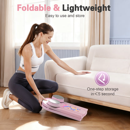 RICAN Foldable Pilates Board, Pilates Reformer Set, 15-in-1 Multifunctional Abdominal Board, Adjustable Push-Up Handles, Full Body Workout Equipment for Home, Pink