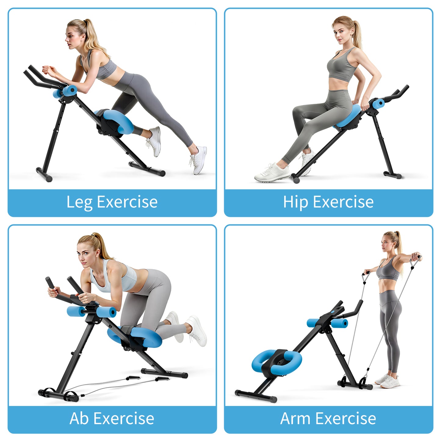 Rican Ab Machine, Foldable Abdominal Exercise Machine, Ab Workout Equipment with LCD Monitor, Abdominal Exercise Workout with Resistance Bands, Blue