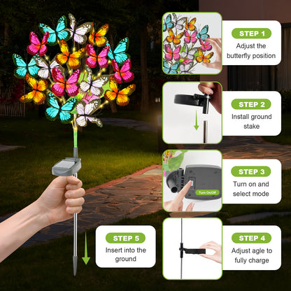 TopZoo Solar Garden Stake Lights, 4 PCS Decorative Solar Lights Outdoor with 43 LED 17 Butterfly Flower Garden Decor Waterproof, Outdoor Decor for Yard Patio Lawn Christmas