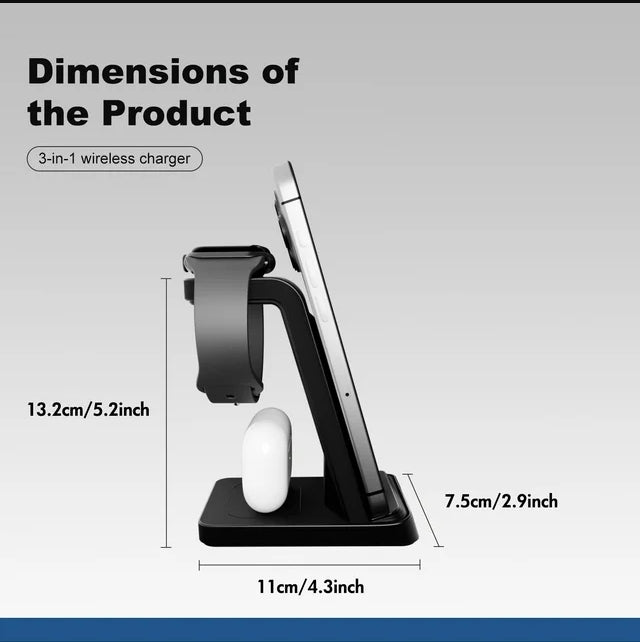 Magnetic Wireless Charger for iPhone Airpods iWatch: 3 in 1 Charging Station for Apple Multiple Devices, Black