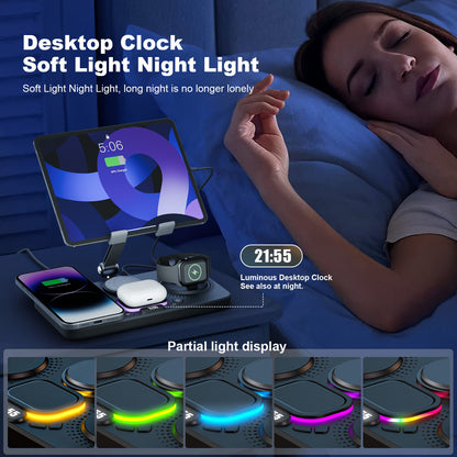 7 in 1 Wireless Charger for iPhone Airpods iWatch, Foldable Magnetic Charging Station For Apple Multiple Devices, Travel Charging Pad Dock Compatible with Apple 12 and above series