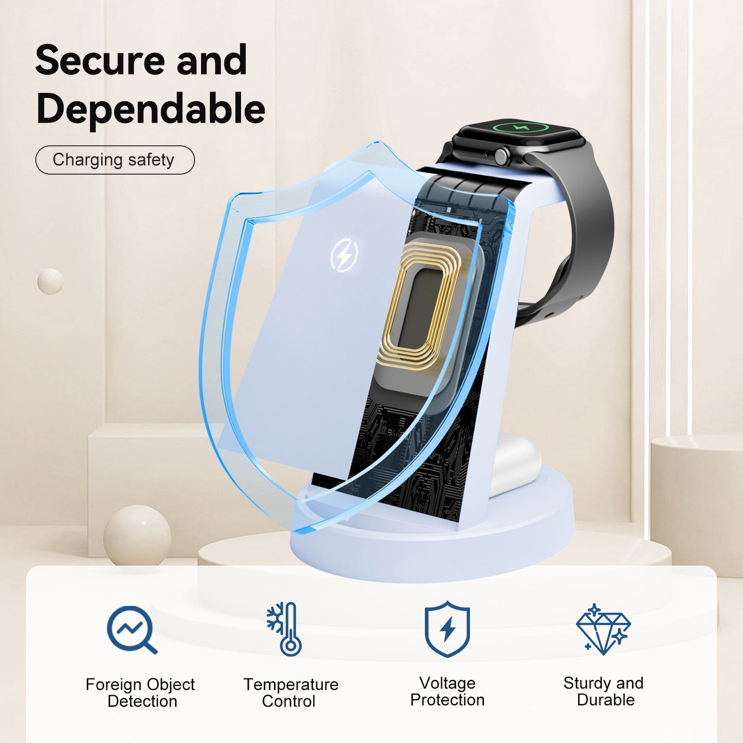 Wireless Charging Station, 3 in 1 Magnetic Wireless Charger for iPhone 16 15 14 13 12 11 8 Pro X Max XS XR, for Airpods 4 3 2 Pro, for iWatch Series, Blue
