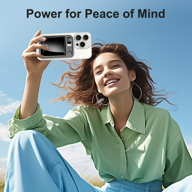 Wireless Portable Charger with LED Power Display, 5000mAh 22.5W Fast Charging Phone Battery Bank, 2 in 1 Wireless Magnetic Power Bank, Suitable for Outdoor Travel Emergency Backup Battery Pack, Black
