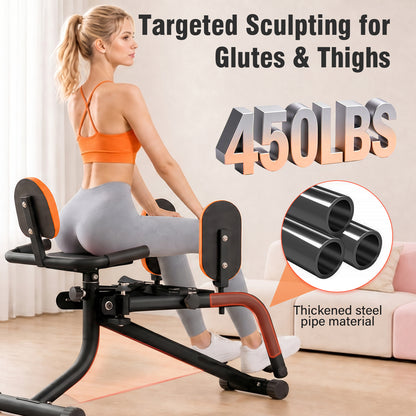 RICAN Hip Abductor Machine for Home Gym, 3-in-1 Inner Thigh Toner & Outer Thigh Sculptor, Adjustable Resistance Glute Machine, Booty Builder with Compact Leg Workout Equipment ¨C Black/Orange