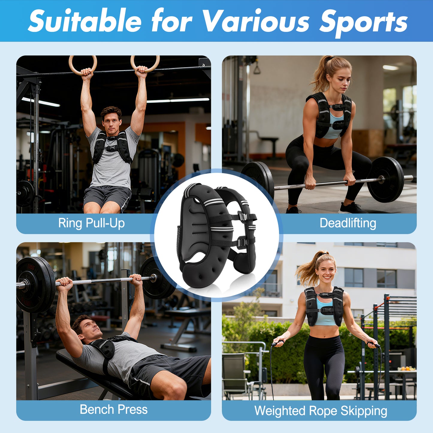 BAOKALER Weighted Vest for Fitness 18lb with Reflective Strips, Ideal for Men & Women, Strength Training, Running, Muscle Building & Weight Loss