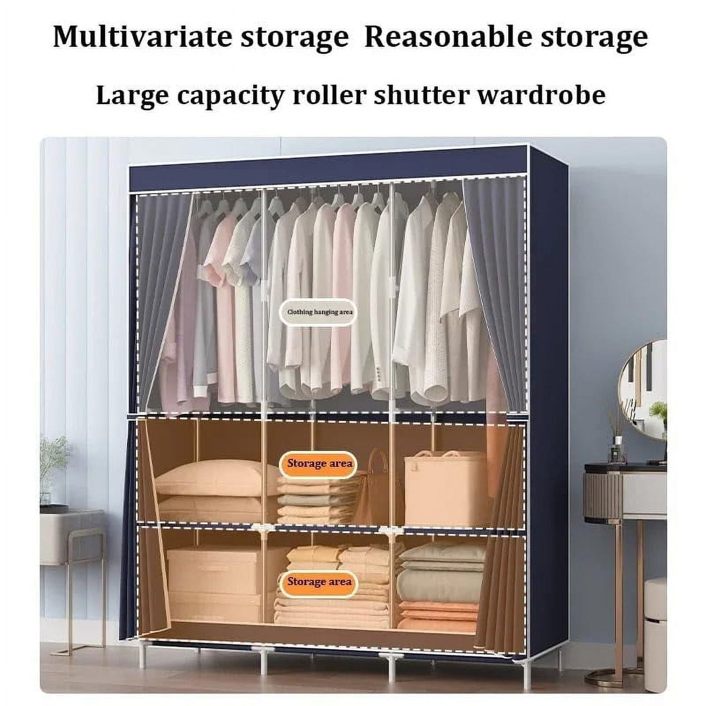 BAOKALER Dustproof Wardrobe Closet Storage Shelf, Non-woven Fabric Portable Closet Organizer, Dark Blue
