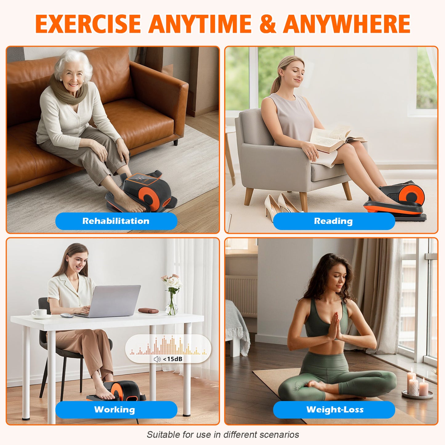 Under Desk Elliptical Machine, Quiet & Portable Leg Ellipse Exerciser with Remote Control & 12 Adjustable Speeds, Elliptical Exercise Machine with Dual Modes for Home Office Fitness