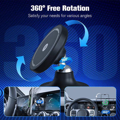 Wireless Car Charger, 15W Wireless Charging Phone Mount for Car, Magnetic Car Phone Holder for iPhone 16 15 14 13 12, 360¡ã Rotatable Charger Car Mount, Black