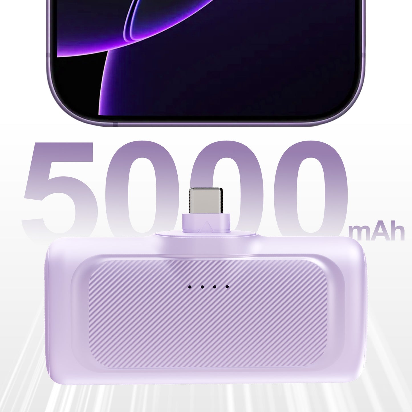 Portable Charger, 22.5W Battery Pack with Foldable USB-C Plug, 5000mAh Power Bank Compatible with iPhone 17 16 15, Purple