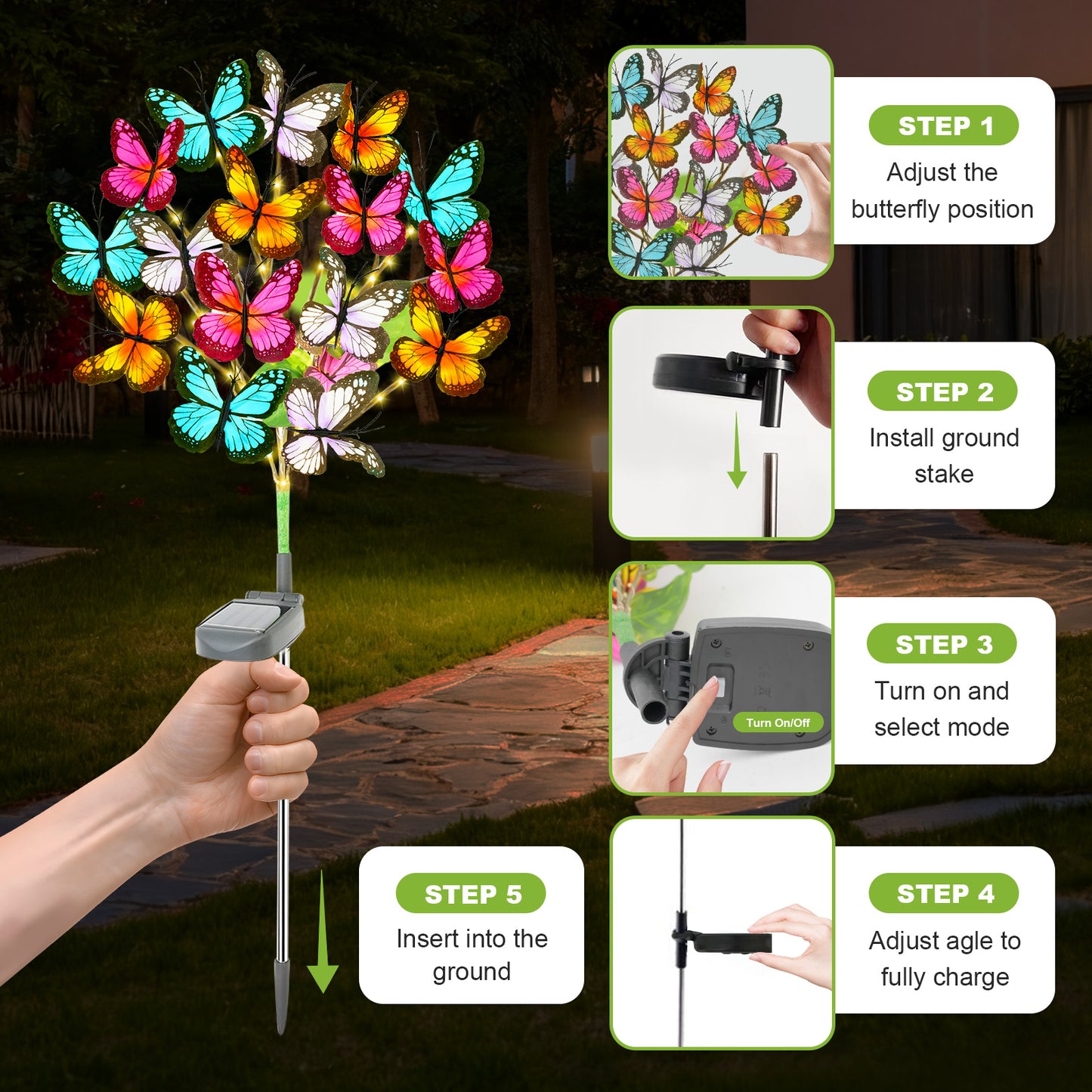 TopZoo Solar Garden Stake Lights, 8 PCS Decorative Solar Lights Outdoor with 43 LED 17 Butterfly Flower Garden Decor Waterproof, Outdoor Decor for Yard Patio Lawn Christmas