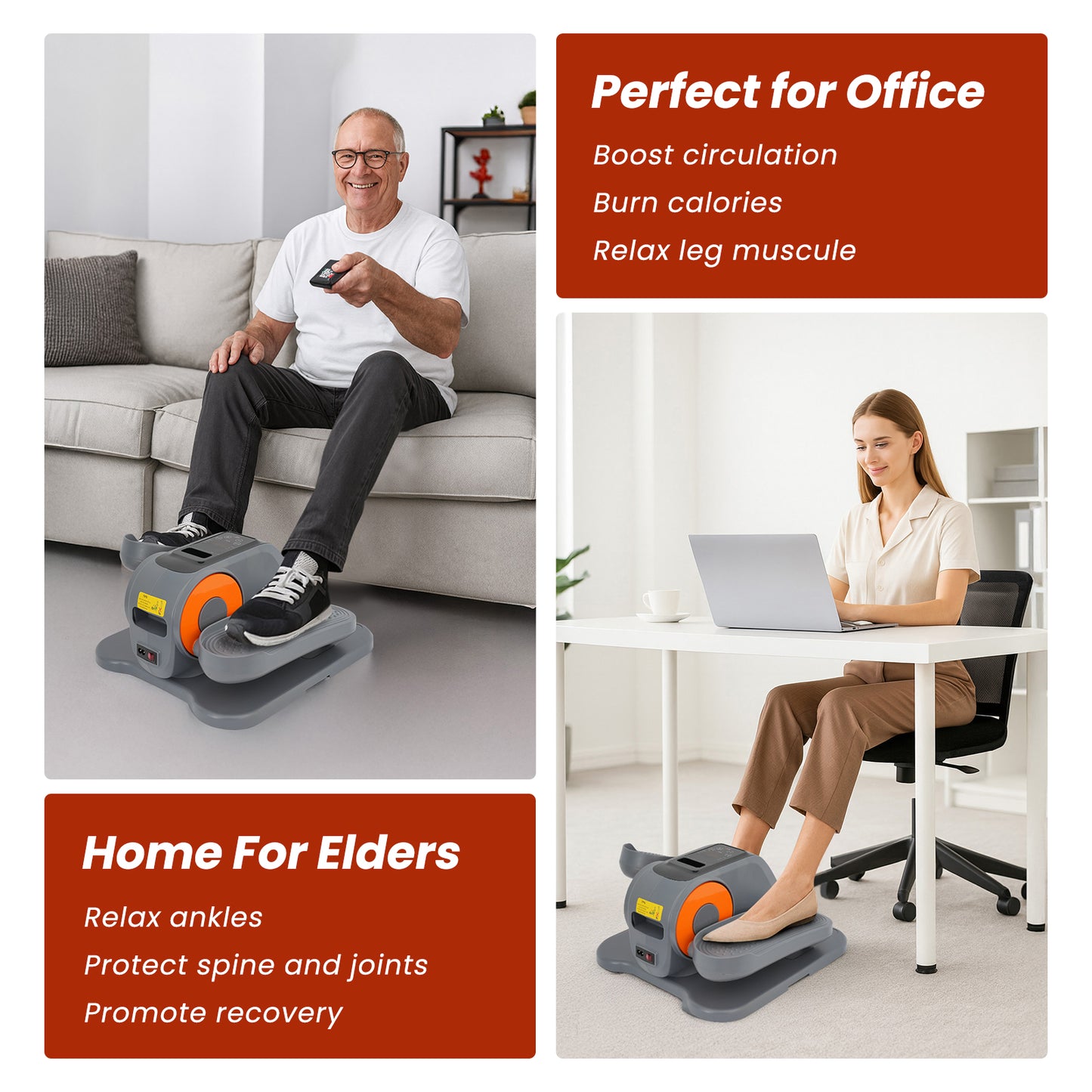 Under Desk Elliptical, Leg Exerciser for Seniors Fuly Assembled, Quiet & Portable Electric Seated Pedal Exerciser Adjustable Speeds, Gray