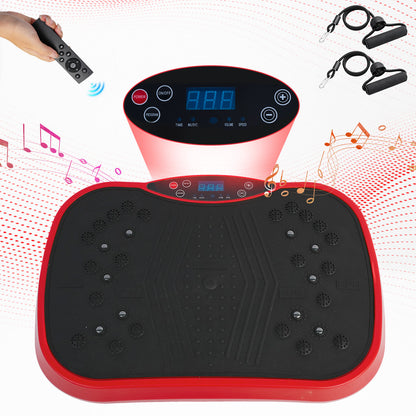 RICAN Vibration Plate Exercise Machine, Vibrating Lymphatic Drainage Shaking Board, Full Body Workout Platform with Loop Bands & Remote Control for Weight Loss Fat Burner, Red