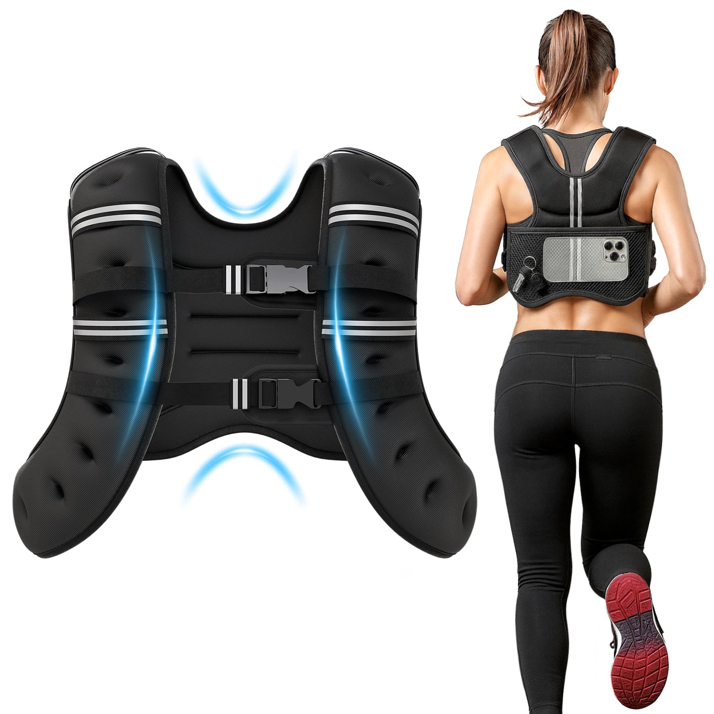 BAOKALER Weighted Vest Professional 22lb with Reflective Strips, Ideal for Men & Women, Suitable for Strength Training, Running, Muscle Building & Weight Loss