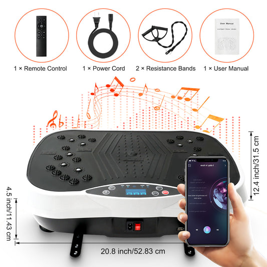 Vibration Plate Exercise Machine, Waver Vibration Plate for Home Fitness, Full Body Workout Platform with Loop Bands & Remote Control for Weight Loss & Muscle Toning, White