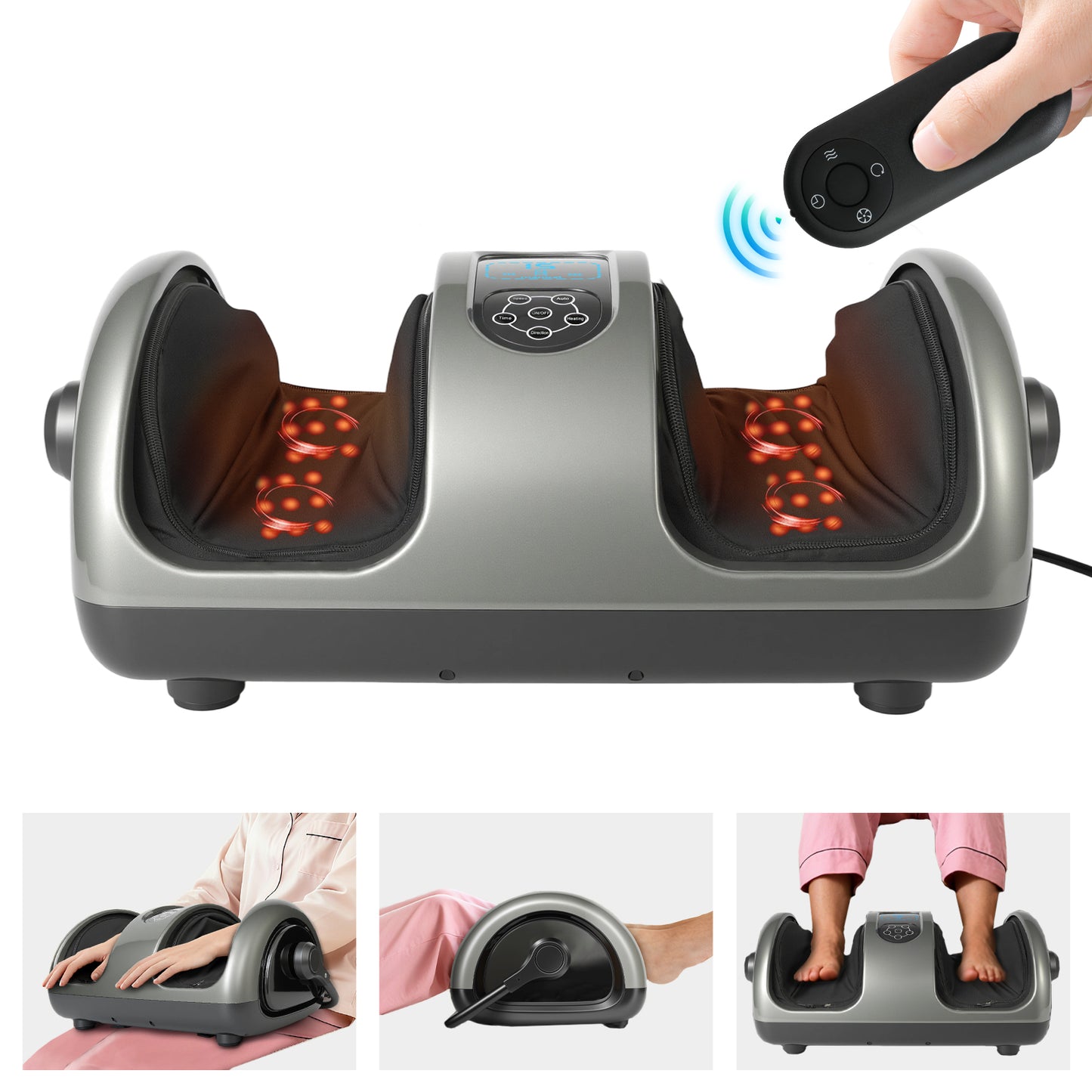 BAOKALER Foot Massager with Heat & Shiatsu For Plantar Fasciitis, Pain Relief & Heat Therapy, Deep Kneading Massage for Leg/Calf/Ankle, Ideal for Family and Friends, Black