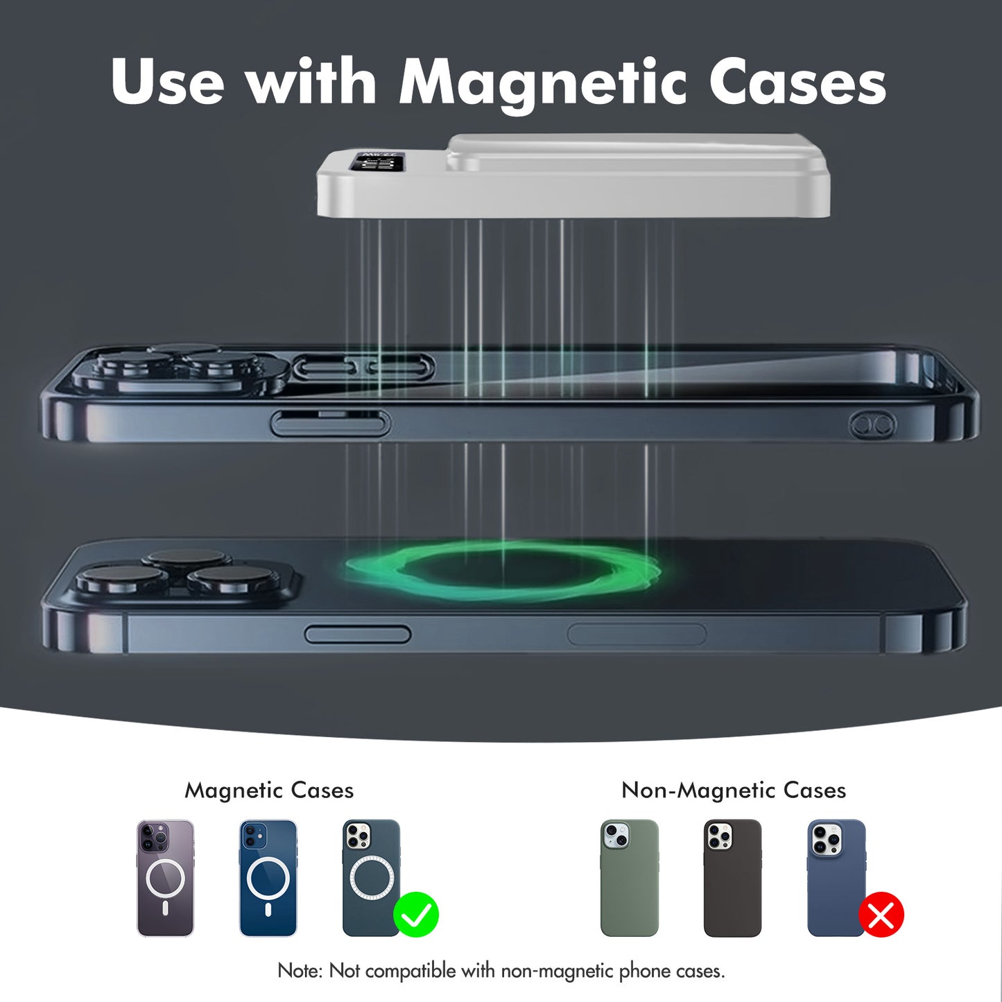 Portable Magnetic Wireless Power Bank, 10000mAh 22.5W Fast Charging,2 in 1 power bank with LED Power Display, Suitable for Outdoor Emergency Backup Power Bank, Compatible with iphone and above series