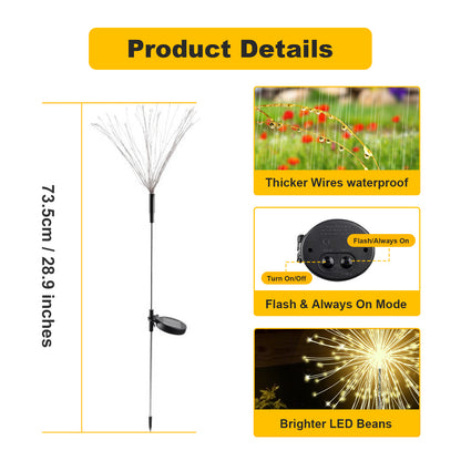 RICAN Solar Garden Lights Outdoor Decorative, 4 Pack Firework Garden Stake Lights Solar Powered, DIY Bendable Copper Wire Waterproof for Garden, Yard, Patio, Flower Bed, Chiristmas Decor