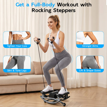 RICAN Smart Lateral Rocking Fitness Stepper, Low-Impact Portable Exercise Stepper with Digital Monitor, Resistance Bands & Floor Mat, Sliver