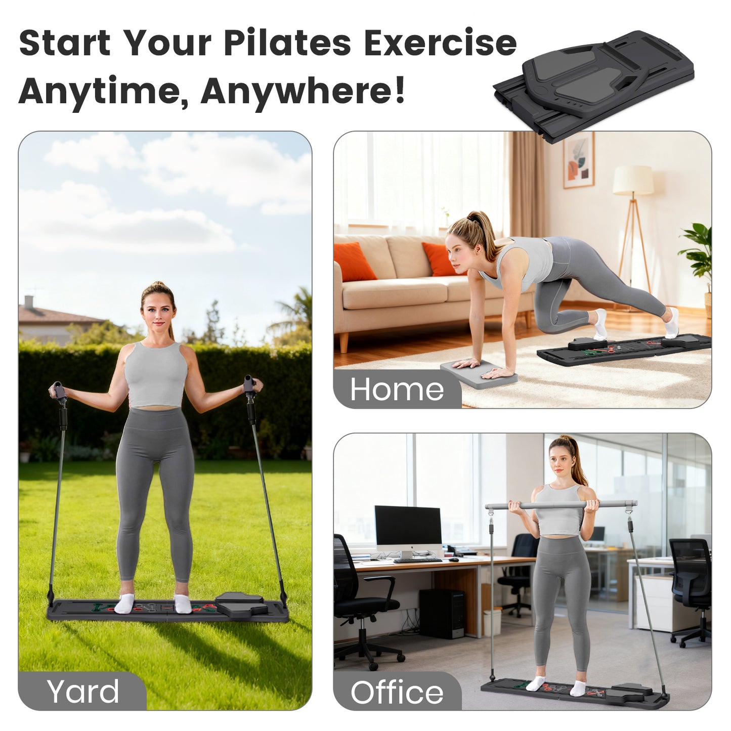 RICAN 7 in 1 Foldable Pilates board, Pilates Reformer Set with 330LBS, Portable Home Pilates for Women Workout, Fitness, Exercise, Abs, Black