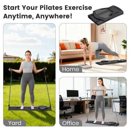 RICAN 7 in 1 Foldable Pilates board, Pilates Reformer Set with 330LBS, Portable Home Pilates for Women Workout, Fitness, Exercise, Abs, Black