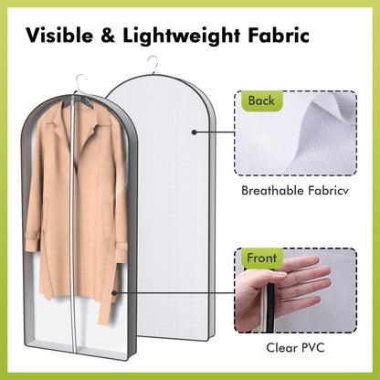 ALSO GO 60" Garment Bags with 4" Gussets, Multifunctional Garment Bags for Hanging Clothes,Waterproof Dress Bag and Suit Bag, Clear Travel Garment Bag for Clothes, Gowns, Coats, Suits, 5 Packs