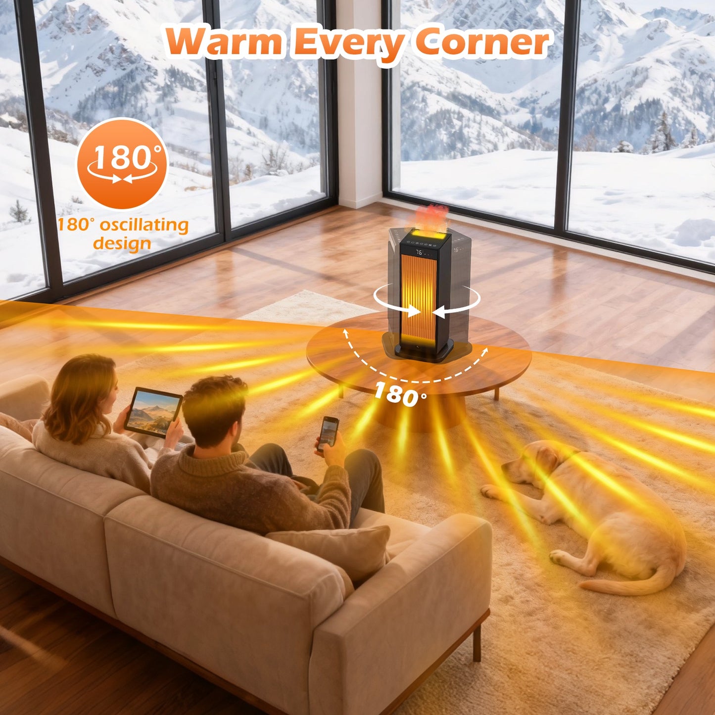 1500W Portable Space Heater for Inside with Humidifier, 3 Heating Modes Ceramic Heating Tabletop Electric Heater for Indoor Use with 180° Oscillation and 12-Hour Timer for Bedroom Office Home