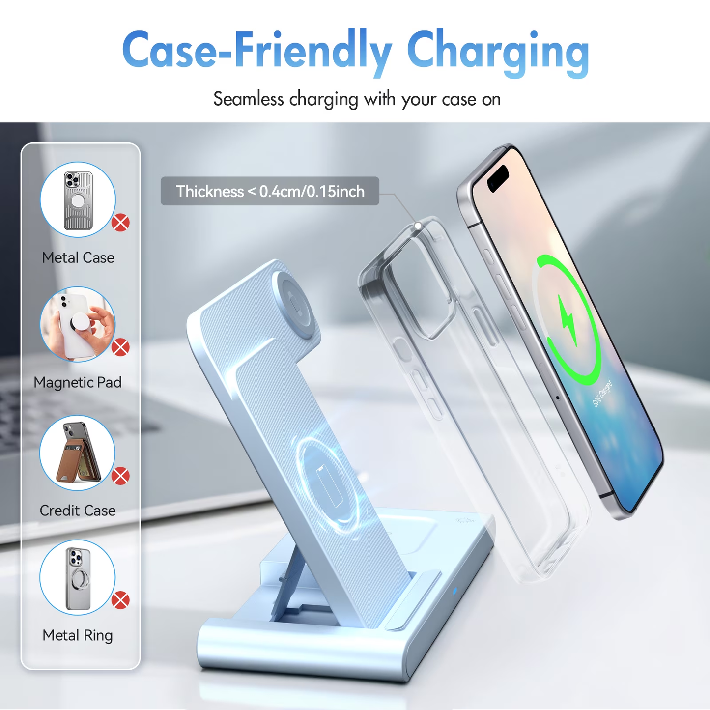 Portable Charger 15W Wireless Charger,3in1 Charging Station Compatible with iPhone 17 16 15 14 13 12 11 Pro Max Plus XS XR X 8,for iWatch 9 8 7 6 5 4 3 2 SE,for AirPods 3 2 Pro 2,Blue