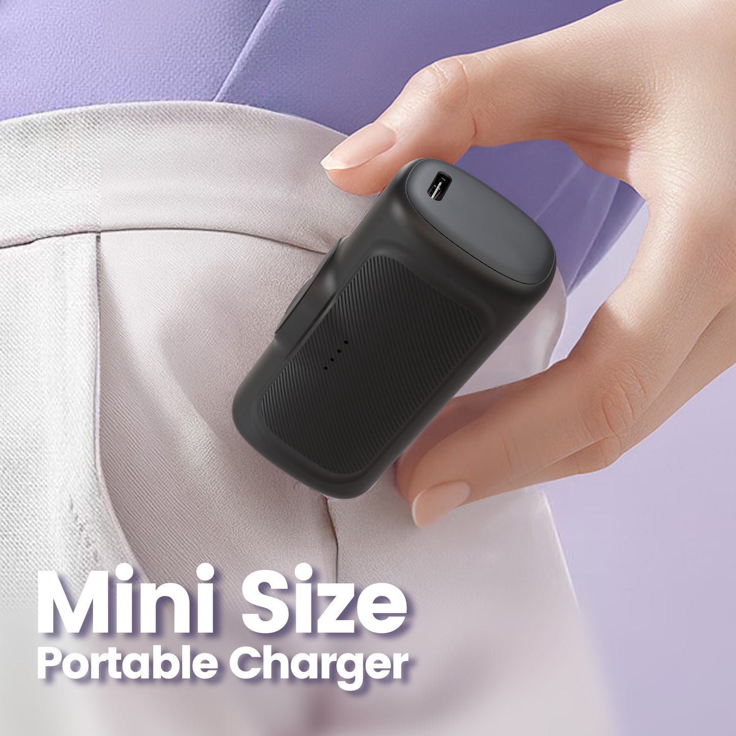 Portable Charger, 5000mAh Power Bank with Foldable USB-C Plug, 22.5W Mini Charger Battery Pack Compatible with iPhone 15 to 17, Black