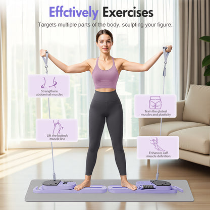 RICAN Pilates Reformer Board with Resistance Bands, Portable Pilates Machine, Full Body Workout for Home, LED Timer & Calorie Display Abdominal Board, Ab Core Strengthener Trainer