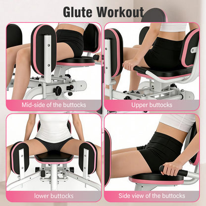 RICAN Hip Abductor Machine for Women, 2-in-1 Compact Glute & Thigh Trainer, Adjustable Resistance Inner Thigh Toner and Outer Thigh Sculptor, Booty Builder for Home Leg Workout Equipment ¨C Pink/White