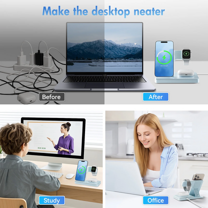Wireless Charger, Magnetic Fast Charging Stand Compatible with iPhone 16 15 14 13 12 11 Pro Max Plus XS XR X 8, for Apple Watch 9 8 7 6 5 4 3 2 SE, for AirPods 3 2 Pro, 3 in 1 Charging Station, Blue