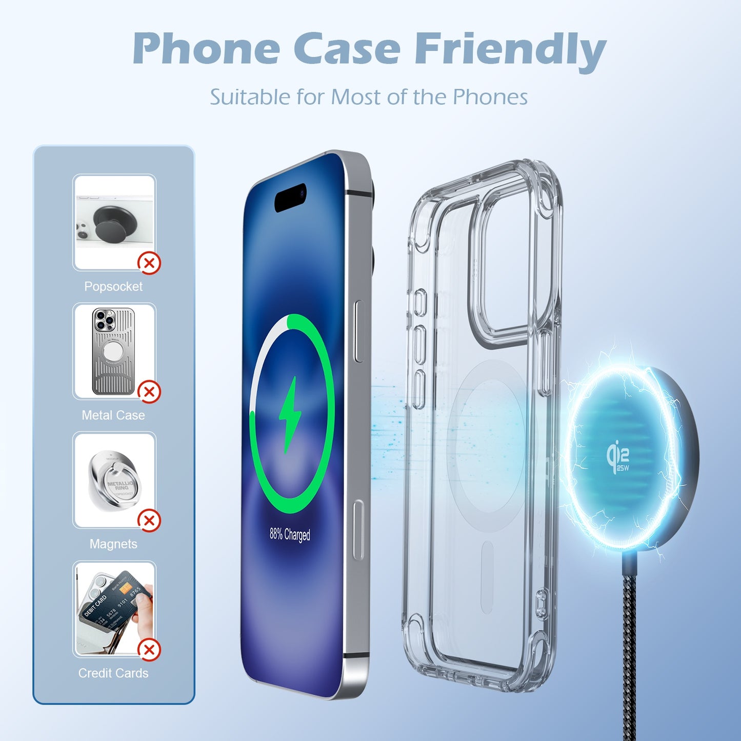 Wireless Charger for iPhone, 25W Phone Charger Compatible with iPhone 17 16 15 13 14 12 Series, Charging Pad Compatible with AirPods 4 3 2, Ideal for Travel Home Office, Black(2 Pack)