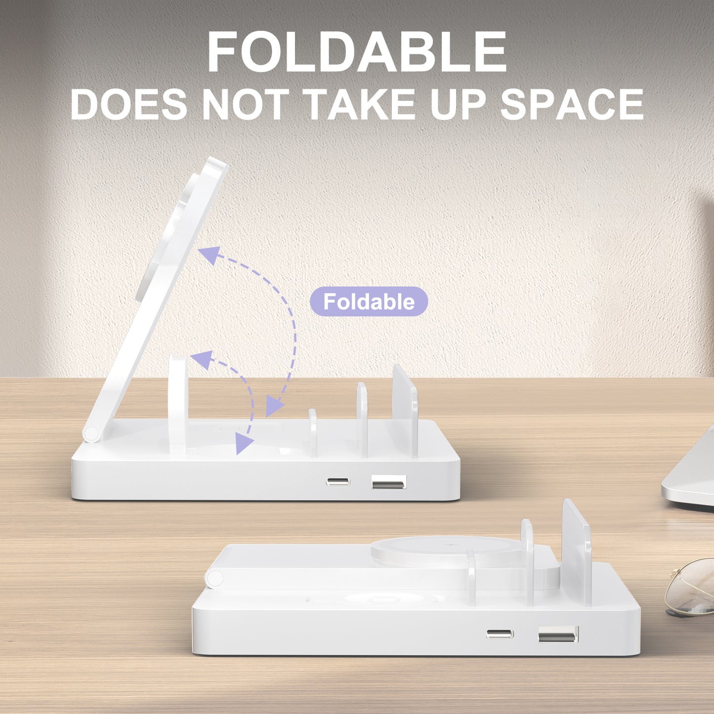 15W Charging Station, 5 in 1 Magnetic Wireless Charger Compatible with iPhone 17 16 15 14 13 12 Series, Charging Dock Compatible with AirPods 4 3 2 1, for iWatch, for iPad, White
