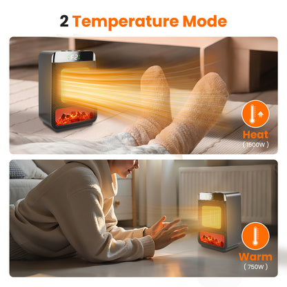 1500W Electric Heater with 3D Dynamic Flame, Indoor Tabletop Heater with Safety Protection & Timer, Low-Noise Space Heater Fan for Home, Bedroom, Office