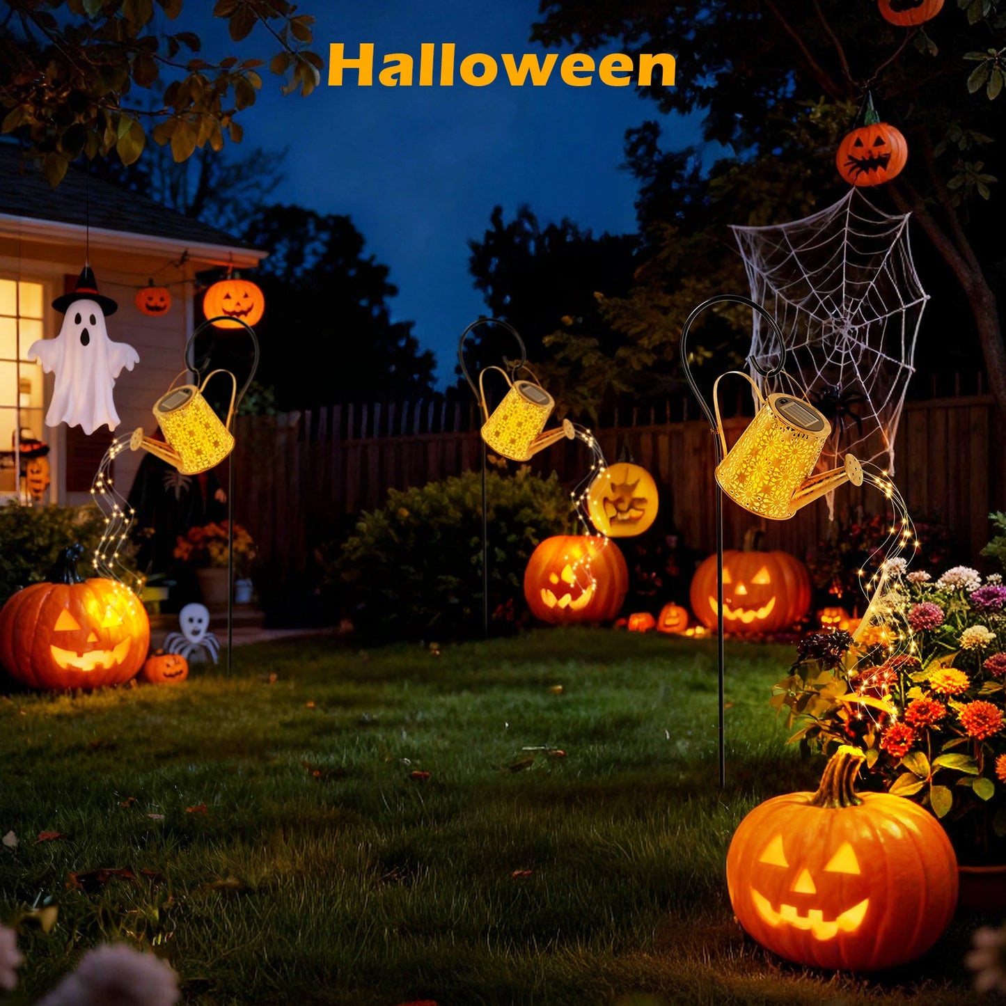 TopZoo Solar Watering Can Lights, Solar Lantern Garden Decor, 2 Pack Solar Hanging Lights, Outdoor Decoration for Yard, Retro Metal Solar Lights, Gardening Gift