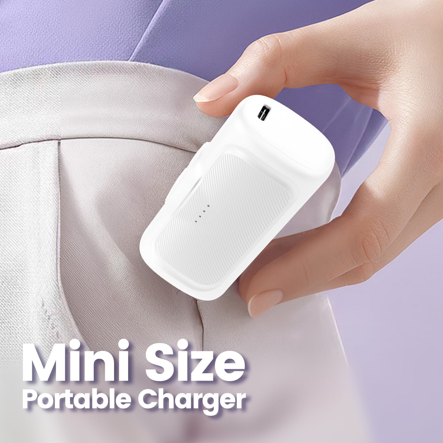 Portable Charger, 5000mAh Power Bank with Foldable USB-C Plug, 22.5W Mini Charger Battery Pack Compatible with iPhone 15 to 17,White