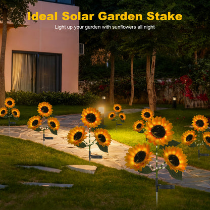 TopZoo Solar Sunflower Garden Lights, 4PCS Three Head with 12 Sunflower Lights, IP65 Waterproof LED Garden Stake Lights for Yard, Patio Decor, Gifts