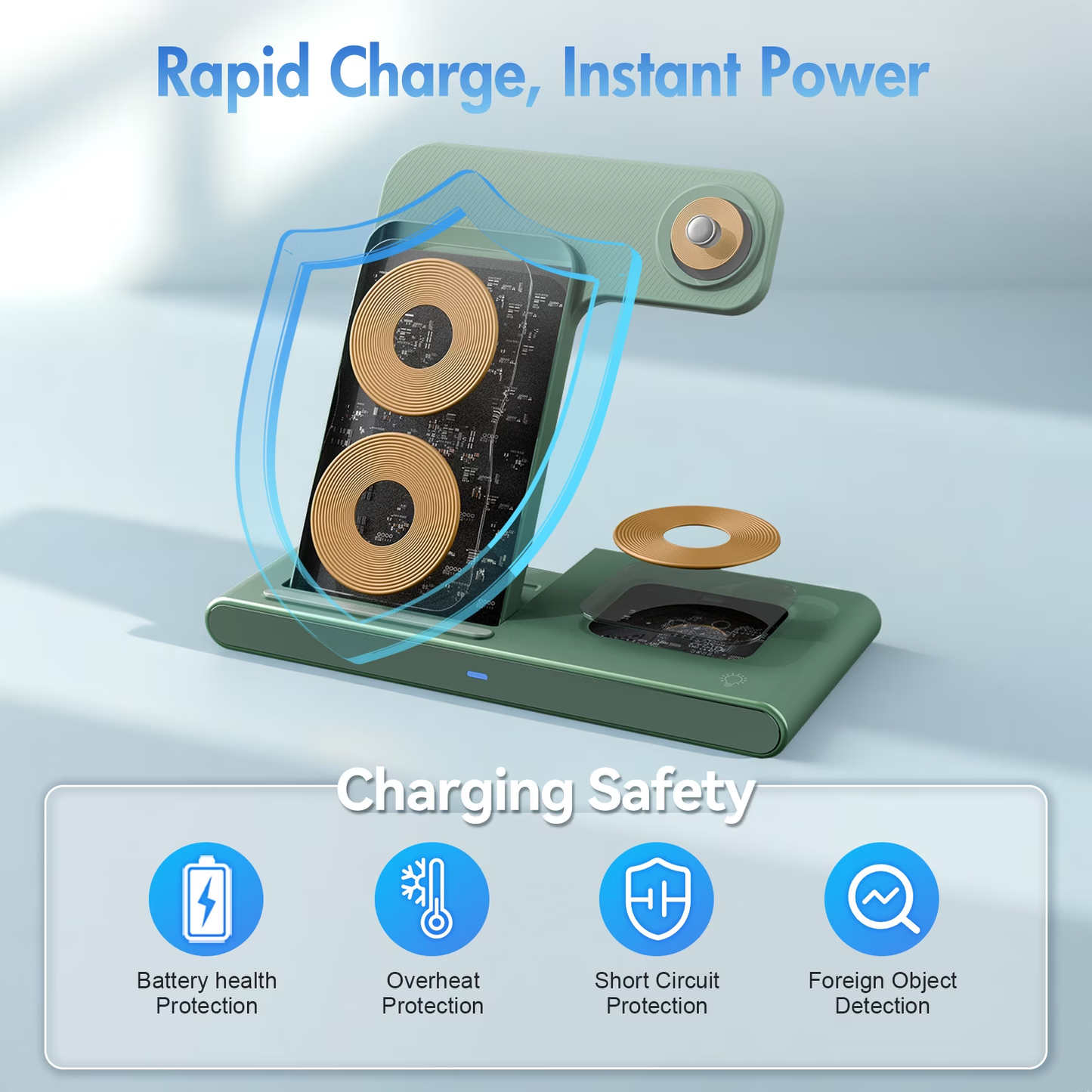 Wireless Charger,3 in 1 Charging Station Compatible for iPhone,Fast Charging Portable Charger Compatible for iPhone 17 16 15 14 13 12 11 Pro Max Mini Plus SE X XS 8 Plus&iWatch,AirPods,Dark Green