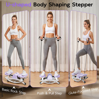 RICAN Smart Lateral Rocking Fitness Stepper, Low-Impact Portable Exercise Stepper with Digital Monitor, Resistance Bands & Floor Mat, Purple