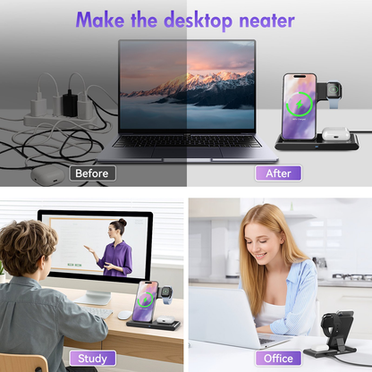 Charging Station,Wireless Charger,Magnetic Fast Charging Stand Compatible with iPhone 17 16 15 14 13 12 11 Pro Max Plus XS XR X 8, for iWatch 9 8 7 6 5 4 3 2 SE,for AirPods 3 2 Pro