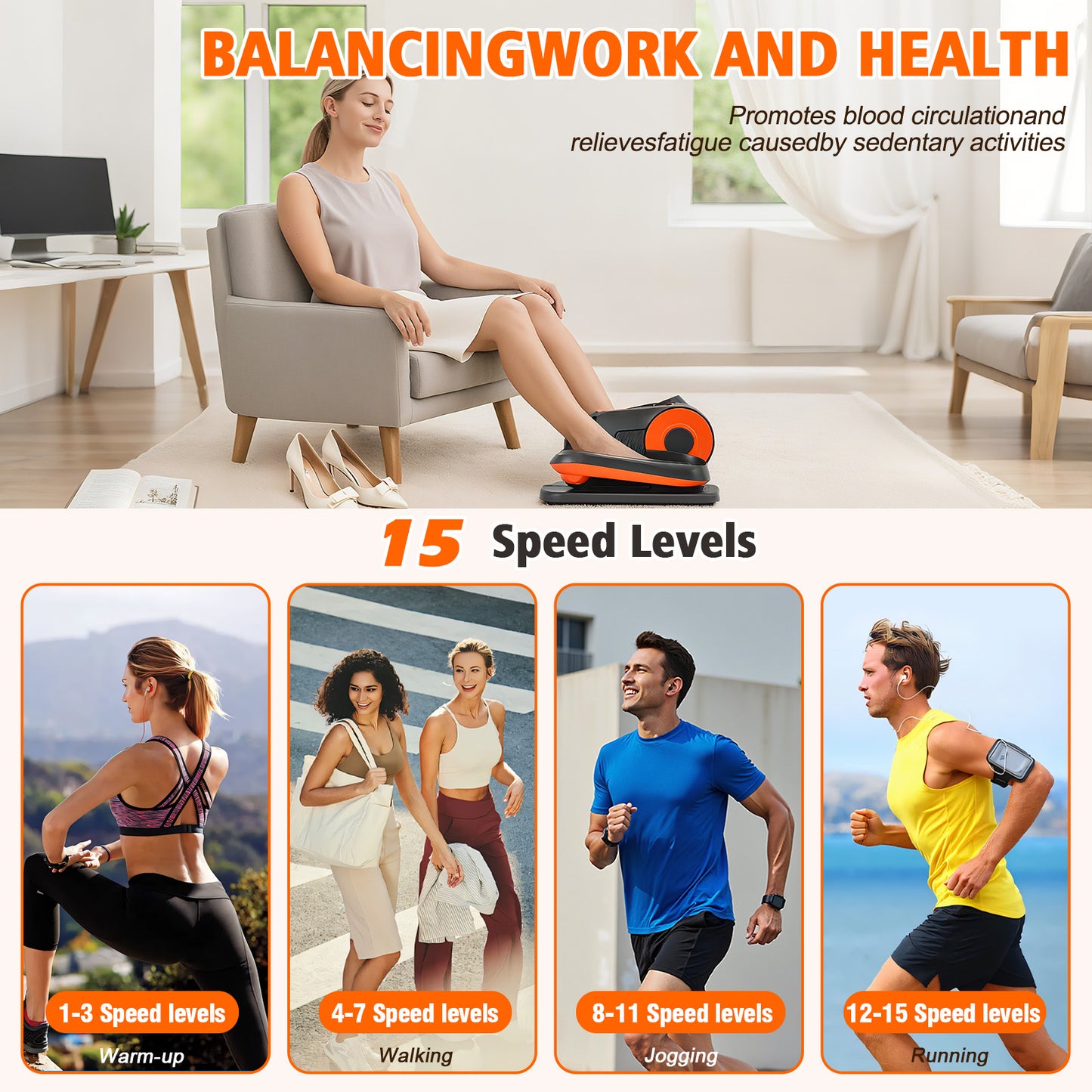 Under Desk Elliptical Machine, Quiet & Portable Leg Ellipse Exerciser with Remote Control & 12 Adjustable Speeds, Elliptical Exercise Machine with Dual Modes for Home Office Fitness