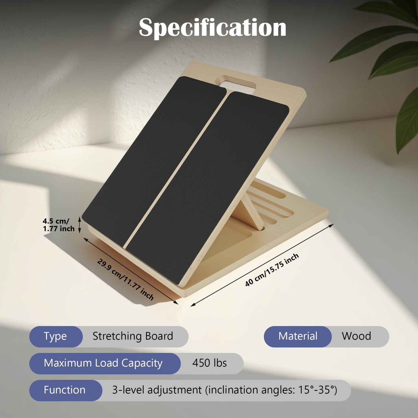 ALSO GO Slant Board for Calf Stretching, Adjustable Wooden Incline Board, Portable Wooden Stretching Board, 450 Lbs Weight Capacity Calf Stretch Wedge for Exercise