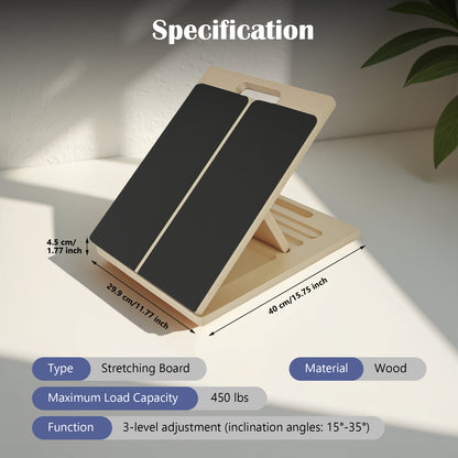 ALSO GO Slant Board for Calf Stretching, Adjustable Wooden Incline Board, Portable Wooden Stretching Board, 450 Lbs Weight Capacity Calf Stretch Wedge for Exercise