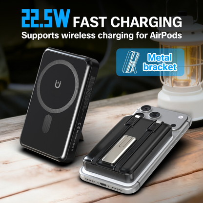 10000mAh Magnetic Wireless Power Bank Portable Charger, 22.5W Fast Charging Battery Pack with Type-C & Mobile Phone Charging Cables, for iPhone 12-17, Black