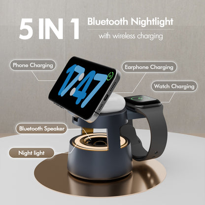 5 in 1 wireless charger For iPhone AirPods iWatch, Charging Station with Mushroom Light for MagSafe Magnetic Charger, 22.5 W Travel Stand,Fast for Multiple Devices