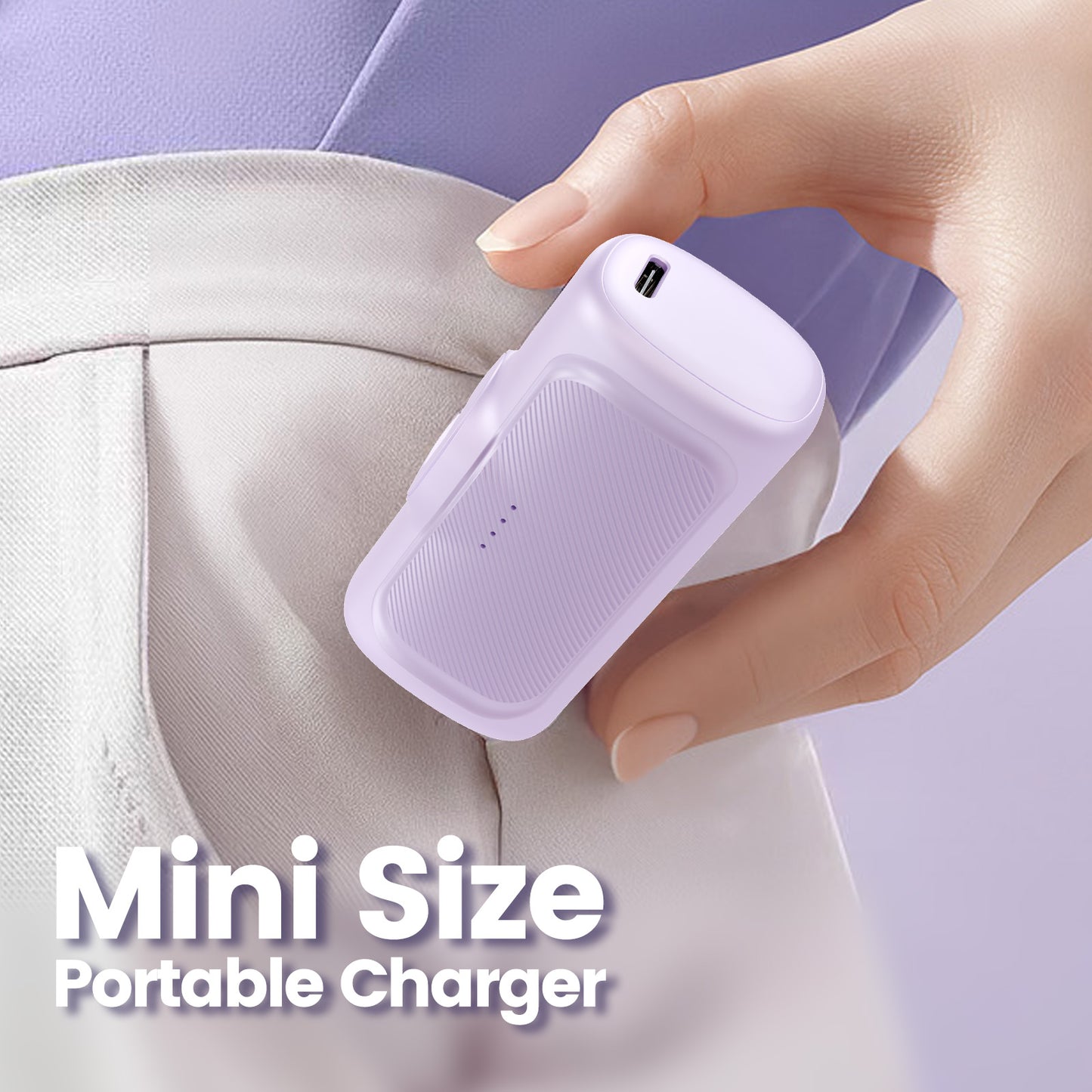 Portable Charger, 22.5W Battery Pack with Foldable USB-C Plug, 5000mAh Power Bank Compatible with iPhone 17 16 15, Purple