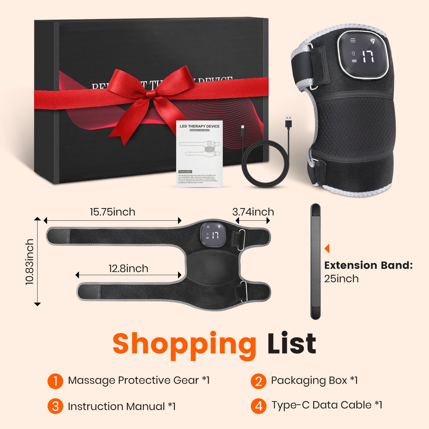 Knee Massager with Heating and Red Light, Vibration Knee Brace Wireless Rechargeable Heated Device for Knee/Joint/Elbow/Shoulder, Ideal Gift for Family